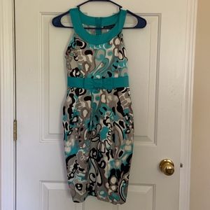 Blue, black, grey multicolor satiny formal dress